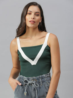 SHOWOFF - Women Green Solid Fitted Top