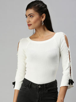 SHOWOFF - Women Black Solid Fitted Top