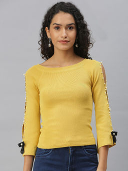 SHOWOFF - Women Yellow Solid Fitted Top