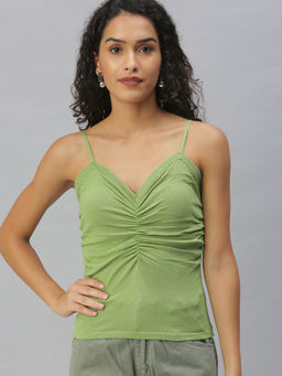 SHOWOFFFF - Women Green Solid Fitted Crop Top