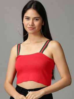 SHOWOFF - Women Red Solid Fitted Crop Top