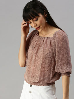 SHOWOFFFF - Women Mauve Animal Cinched Waist Top