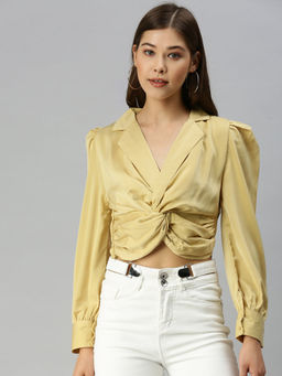 SHOWOFF - Women Yellow Solid Fitted Top