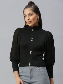 SHOWOFF - Women Black Solid Fitted Top