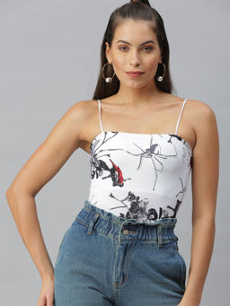 SHOWOFF - Women White Abstract Tube Crop Top