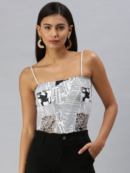 SHOWOFFFF - Women White Typography Tube Crop Top