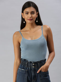 SHOWOFF - Women Blue Solid Fitted Top