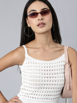 SHOWOFFFF - Women White Self Design Crop Top
