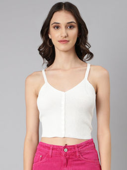 SHOWOFFFF - Women Off White Solid Bralette Crop Top