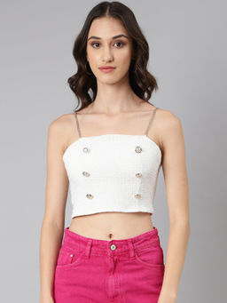 SHOWOFF - Women Off White Self Design Bralette Crop Top