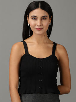 SHOWOFF - Women Black Solid Tank Crop Top