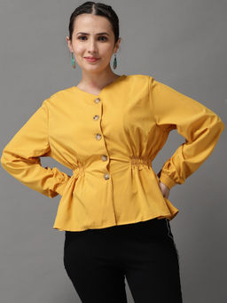 SHOWOFF - Women Mustard Solid Cinched Waist Top