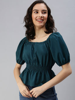 SHOWOFF - Women Green Solid Peplum Top