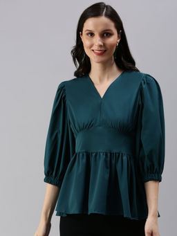 SHOWOFF - Women Green Solid Peplum Top