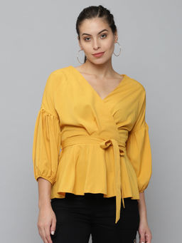 SHOWOFF - Women Mustard Solid Peplum Top