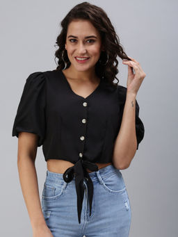 SHOWOFF - Women Black Solid Boxy Crop Top