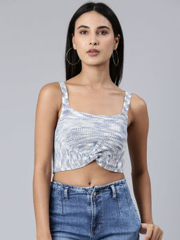 SHOWOFF - Women Blue Self Design Bralette Crop Top