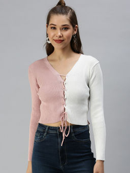 SHOWOFF - Women Mauve Solid Fitted Crop Top