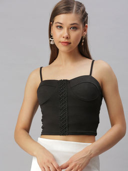 SHOWOFF - Women Black Solid Fitted Crop Top