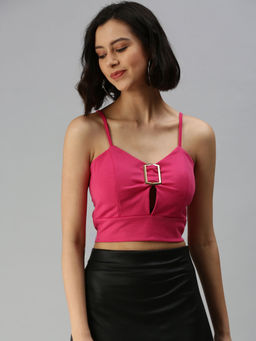 SHOWOFF - Women Pink Solid Bralette Crop Top