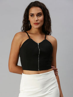 SHOWOFF - Women Black Solid Bralette Crop Top