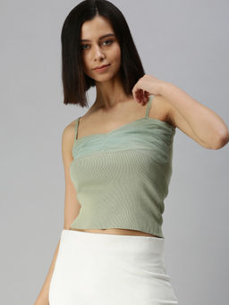 SHOWOFFFF - Women Green Solid Fitted Top