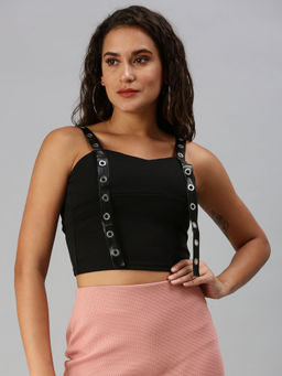 SHOWOFF - Women Black Solid Bralette Crop Top