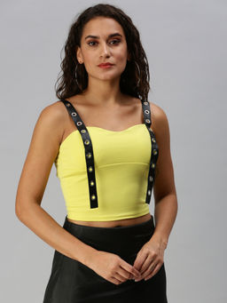 SHOWOFF - Women Yellow Solid Bralette Crop Top