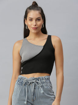 SHOWOFFFF - Women Black Colo block Fitted Top