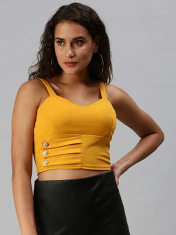 SHOWOFF - Women Mustard Solid Bralette Crop Top