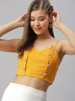 SHOWOFF - Women Yellow Solid Fitted Crop Top