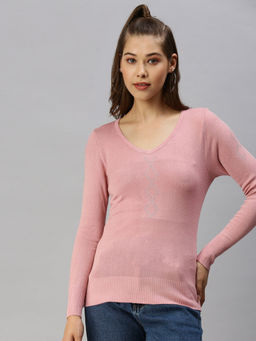 SHOWOFFFF - Women Taupe Embellished Fitted Top