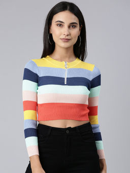 SHOWOFF - Women Multi Horizontal Stripes Crop Top