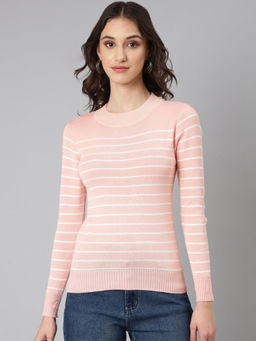 SHOWOFFFF - Women Peach Horizontal Stripes Top