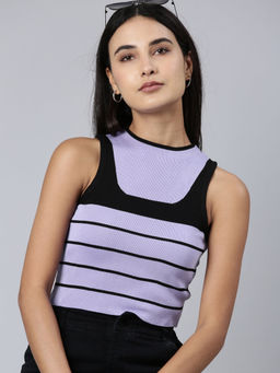 SHOWOFF - Women Lavender Horizontal Stripes Tank Crop Top