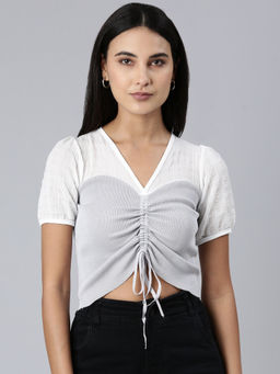 SHOWOFFFF - Women Grey Colorblock Crop Top