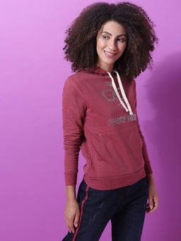 Campus Sutra - Maroon Women Embroidery Stone Design Casual Sweatshirts