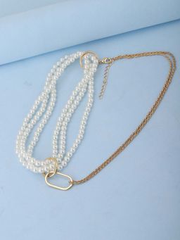 Carlton London - Rose Gold Toned and White with Pearl Rose Gold Plated Multilayered Necklace