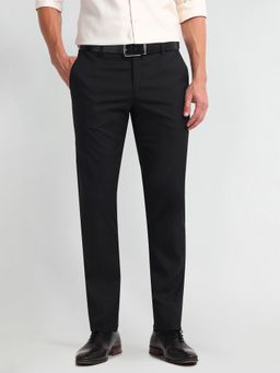 Arrow - Solid/Plain Black Polyester Trouser