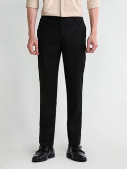 Arrow - Solid/Plain Black Polyester Trouser