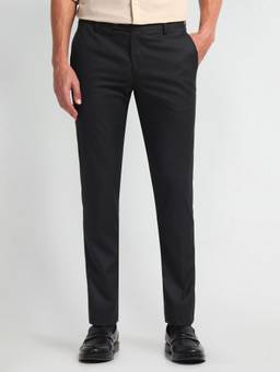 Arrow - Solid/Plain Black Polyester Trouser