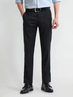 Arrow - Solid/Plain Blue Polyester Trouser