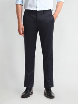 Arrow - Solid/Plain Blue Polyester Trouser