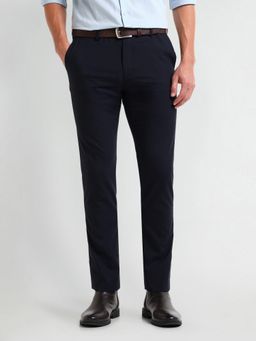 Arrow - Solid/Plain Blue Polyester Trouser