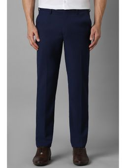 Louis Philippe - Men Navy Slim Fit Solid Flat Front Formal Trousers