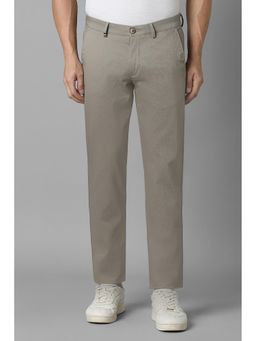Louis Philippe - Men Grey Slim Tapered Fit Textured Flat Front Casual Trousers