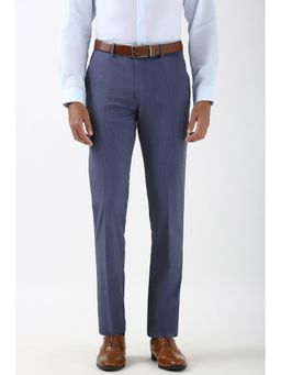 Peter England - Men Blue Self Design Slim Fit Trousers