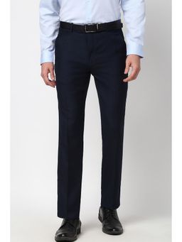 Peter England - Men Navy Dots Slim Fit Trousers