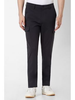 Van Heusen - Men Black Textured Slim Fit Trousers