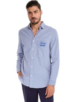 Guess - Men Blue Striped Spread Collar Full Sleeves Shirt